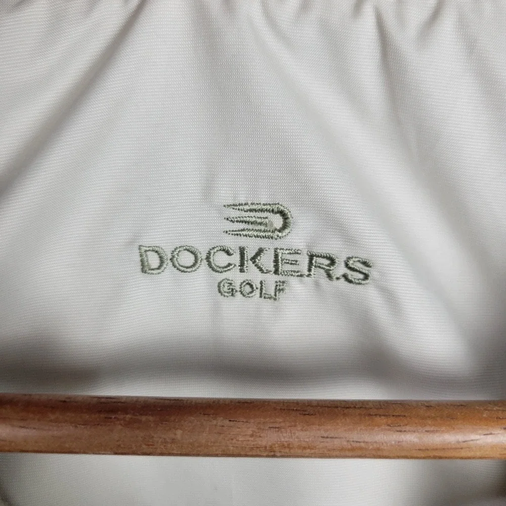 Dockers‎ Golf Windbreaker Vest Mens L Green Windowpane Plaid Lined Side Zipper